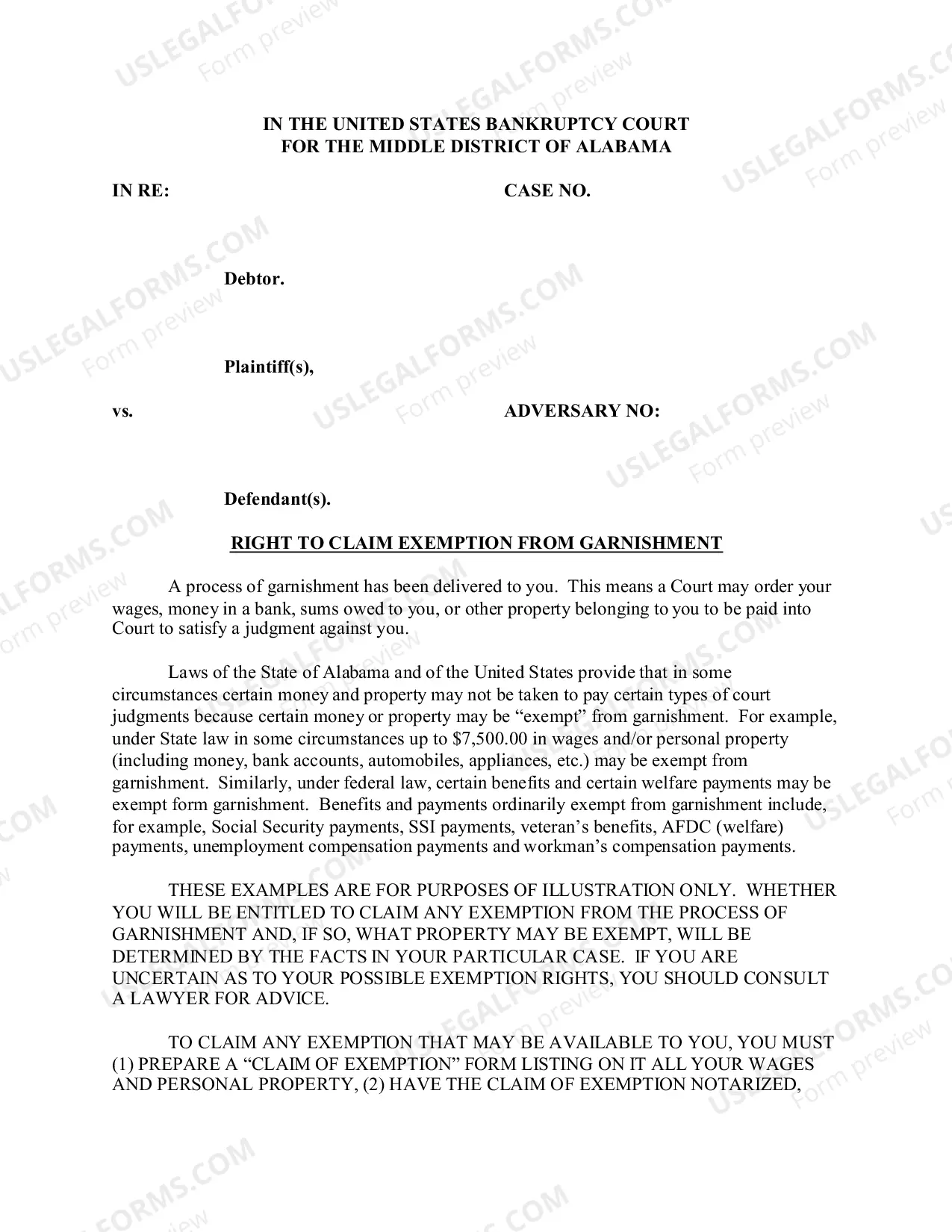 Preview Garnishment Action
