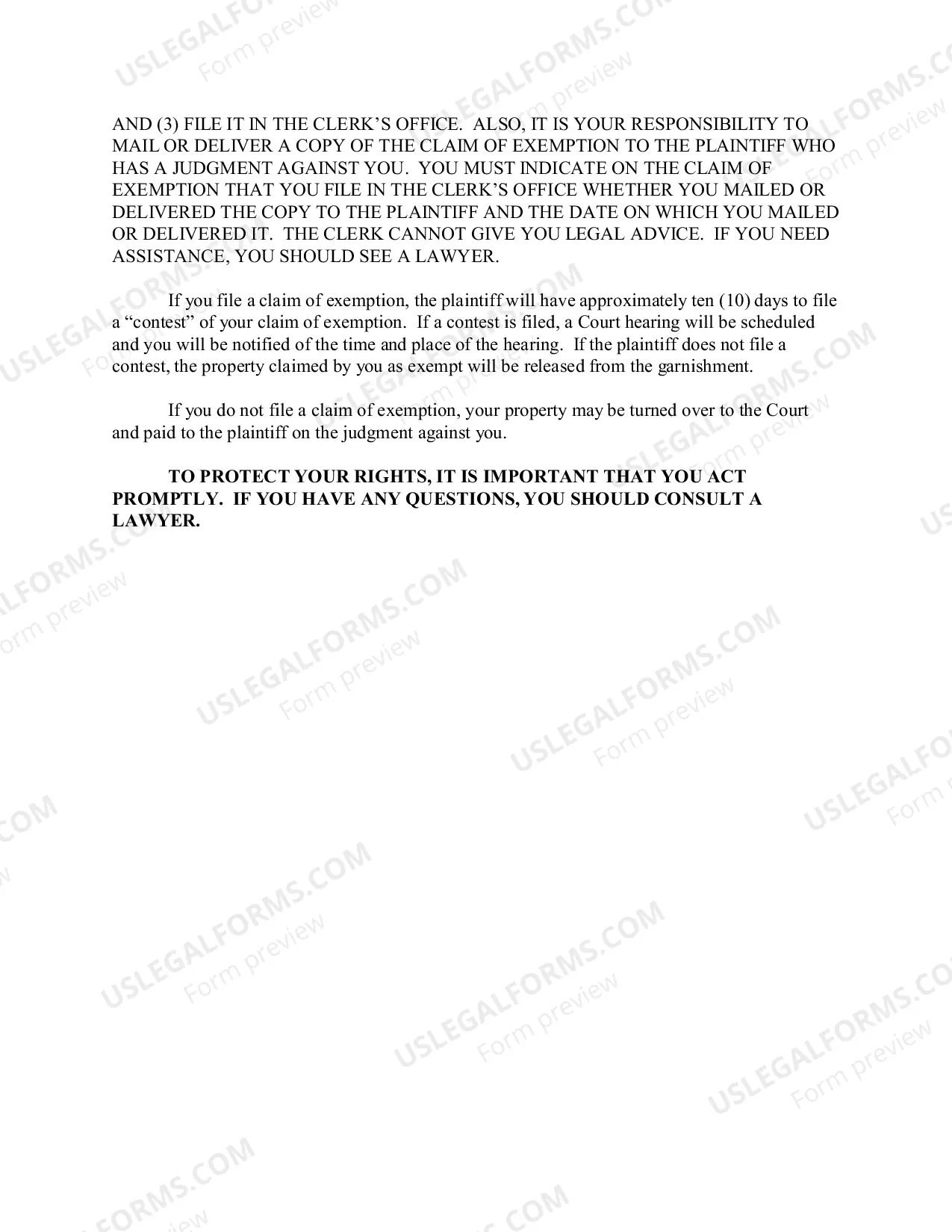 Preview Garnishment Action