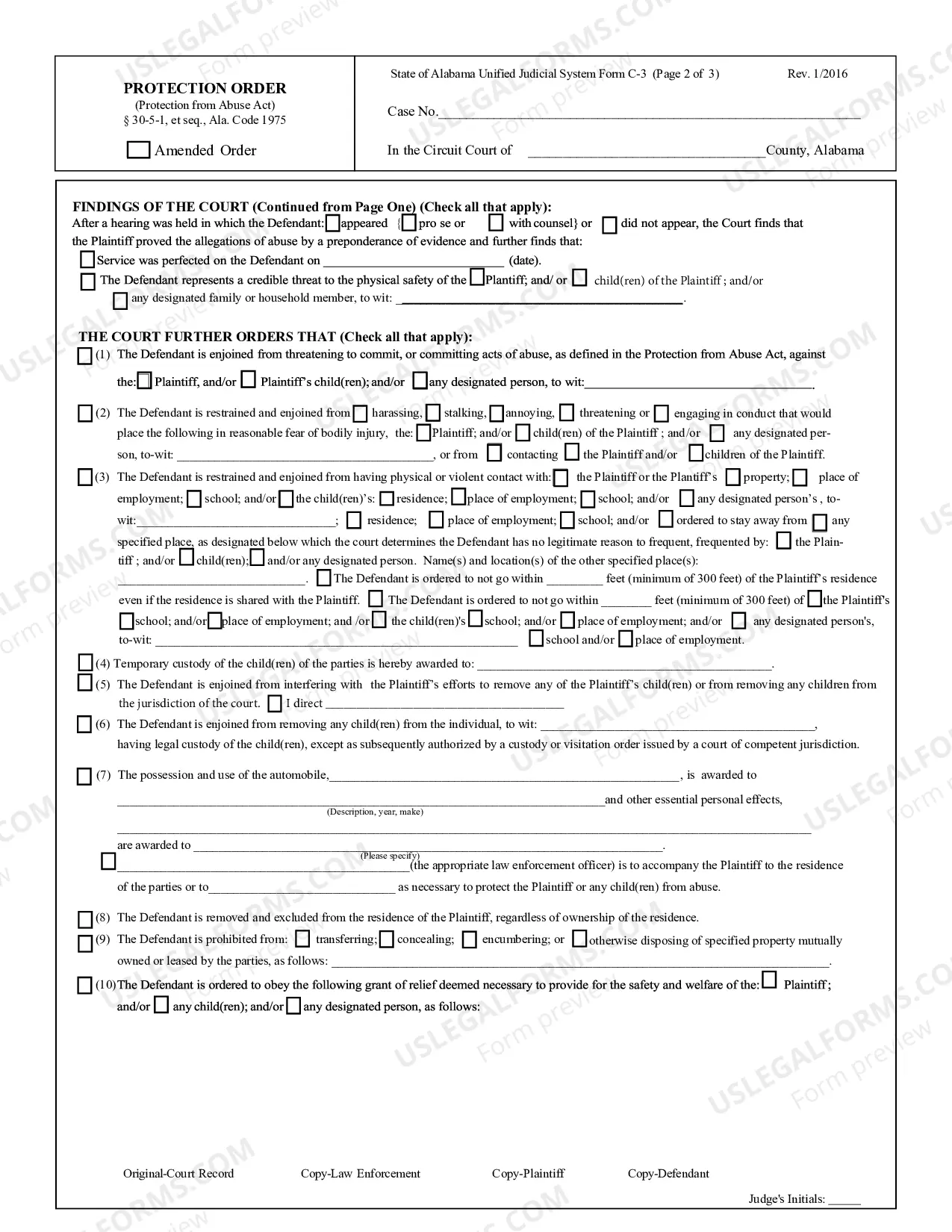 Preview Protection Order (Protection from Abuse Act) After January 1, 2016