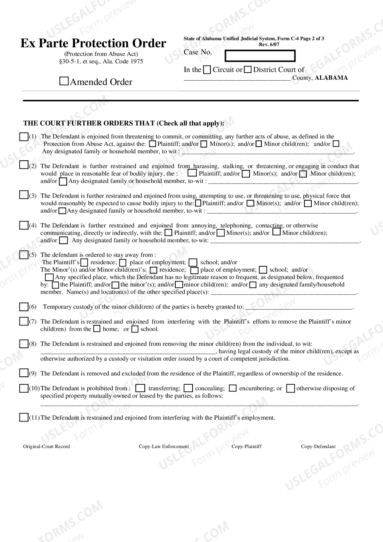 Preview Ex Parte Protection Order (Before July 1, 2010)