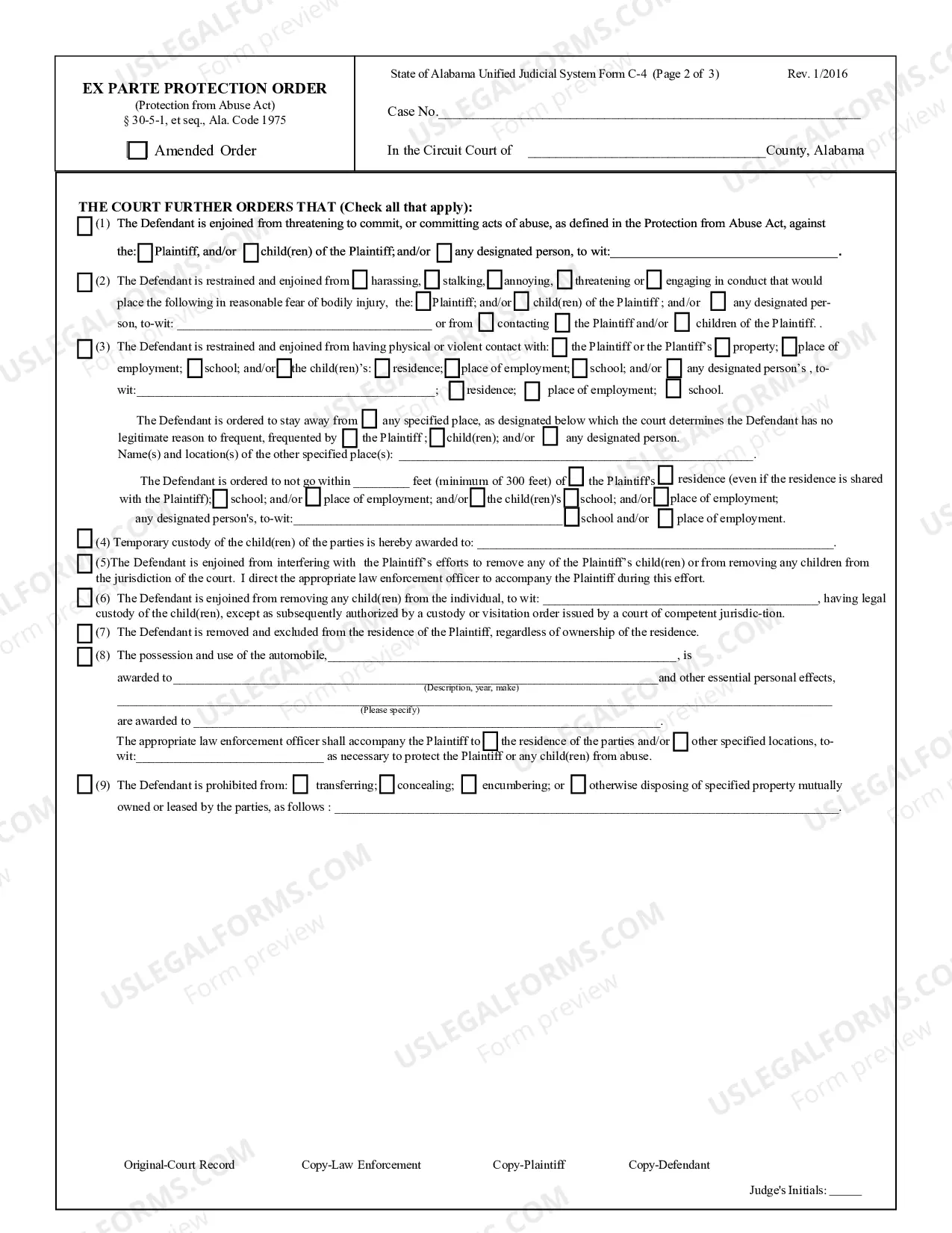 Preview Ex Parte Protection Order (On or after January 1, 2016)