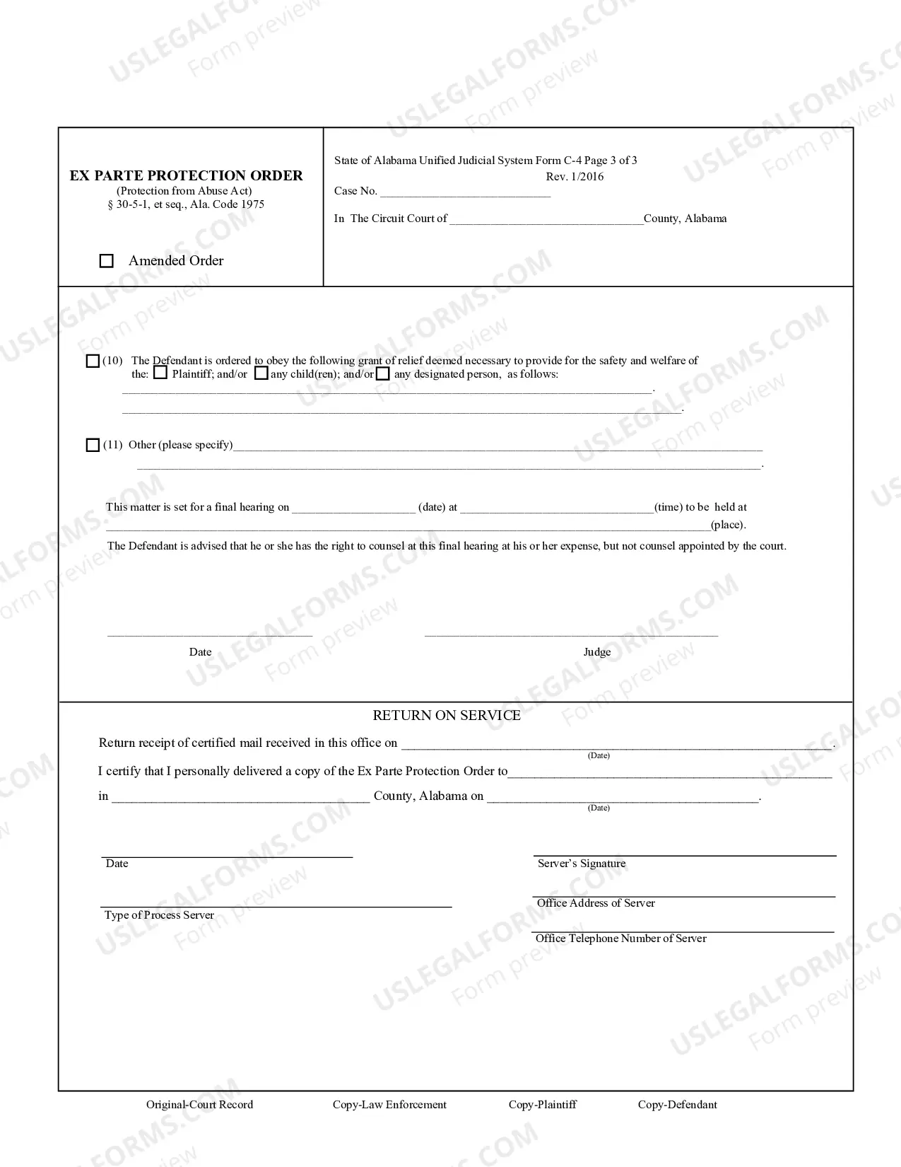 Preview Ex Parte Protection Order (On or after January 1, 2016)