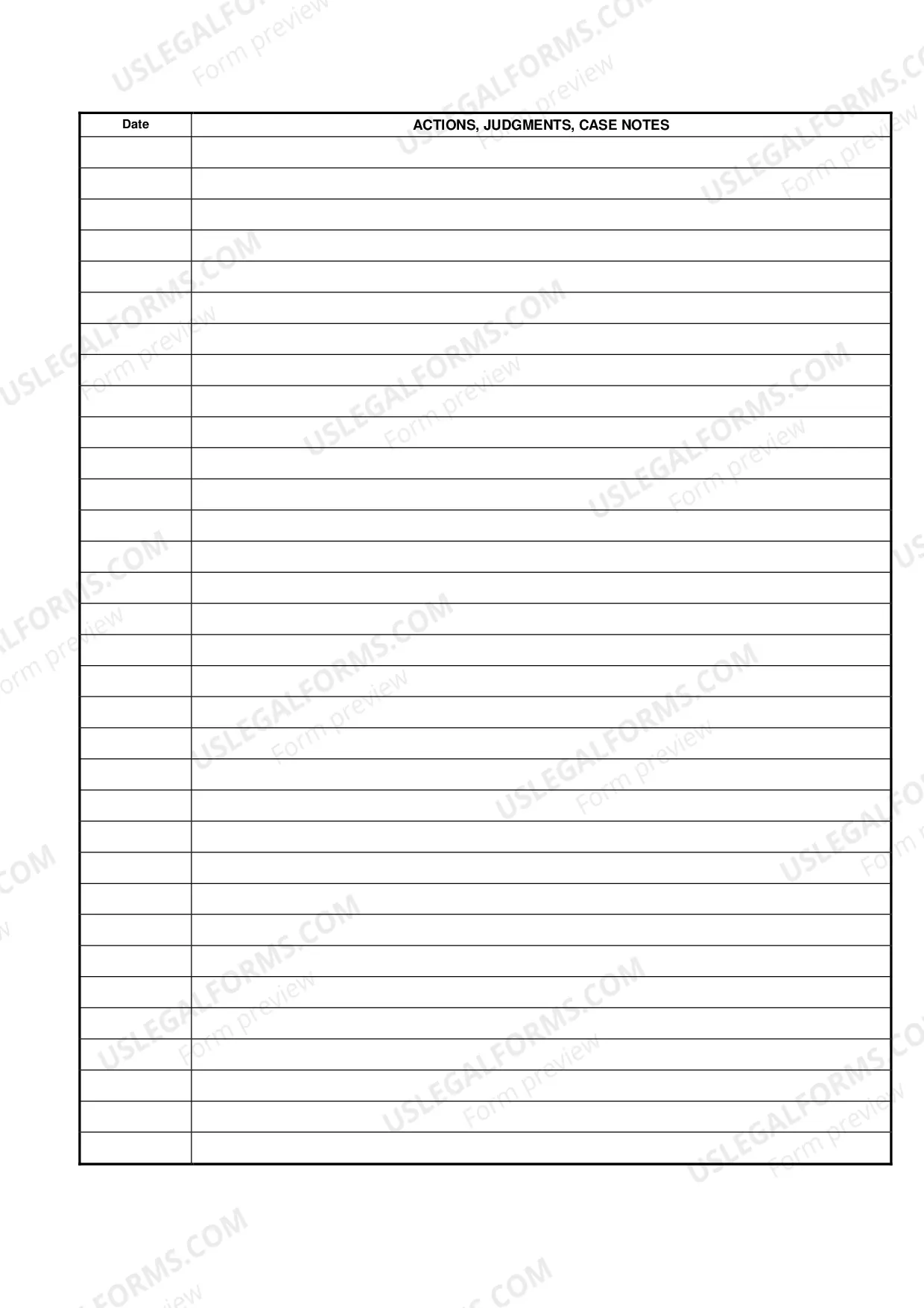 Preview Case Action Summary - Continuation