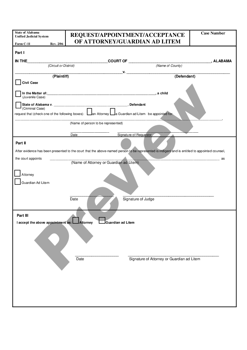 form Request - Appointment - Accept of Attorney - Guardian Ad Litem preview