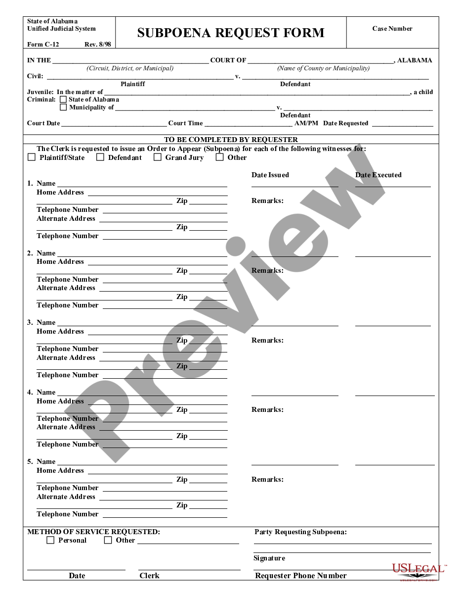 form Subpoena Request Form preview