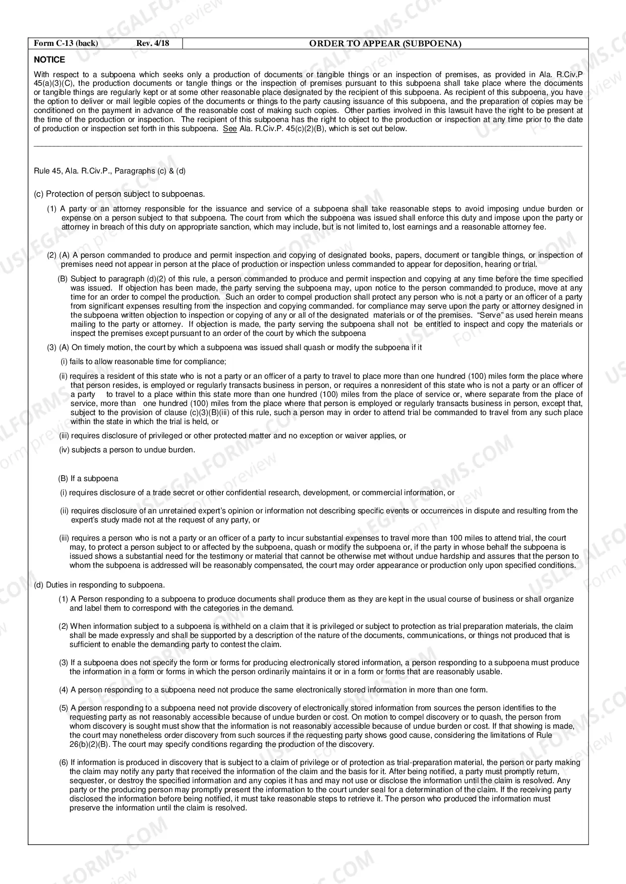 Preview Order To Appear Subpoena