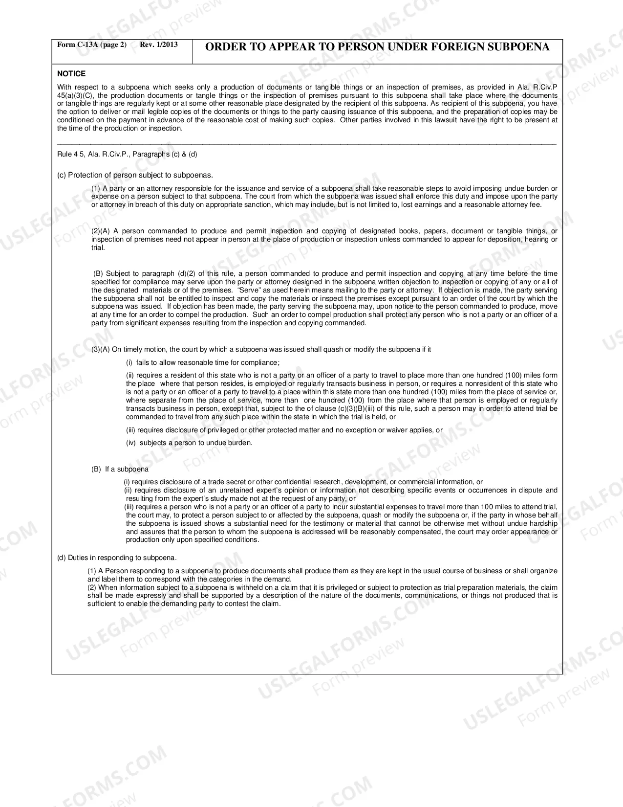Preview Order to Appear to Person Under Foreign Subpoena