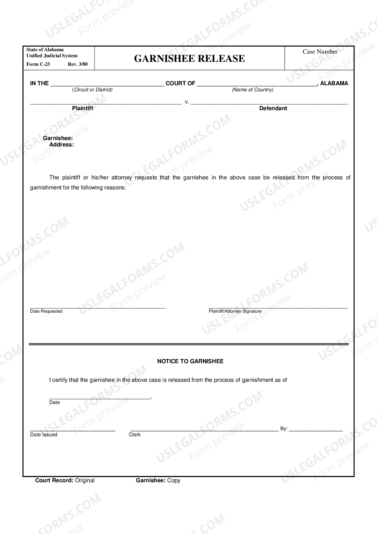 Alabama Garnishee Release Motion To Stop Wage Garnishment Alabama