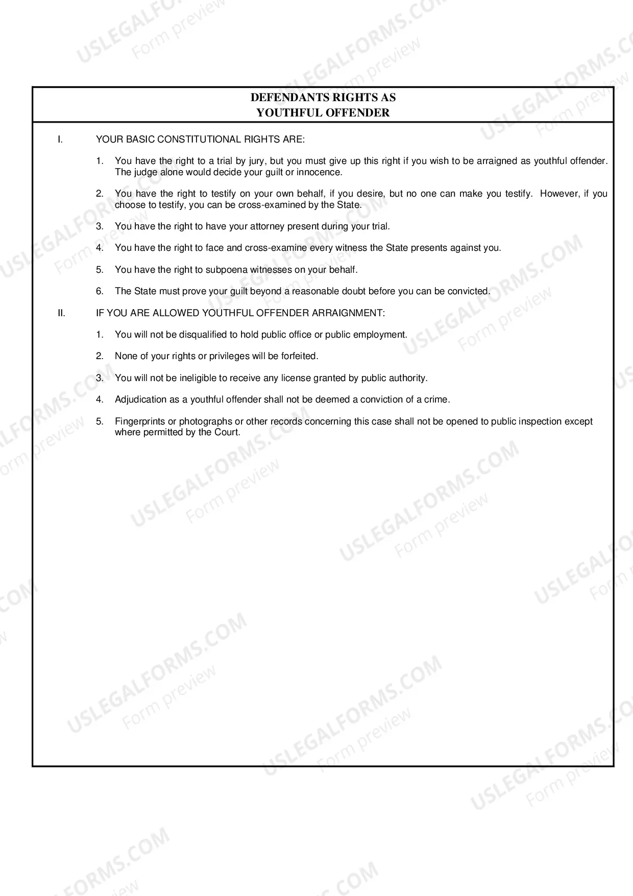 Preview Application for Youthful Offender Status and Order of Investigation