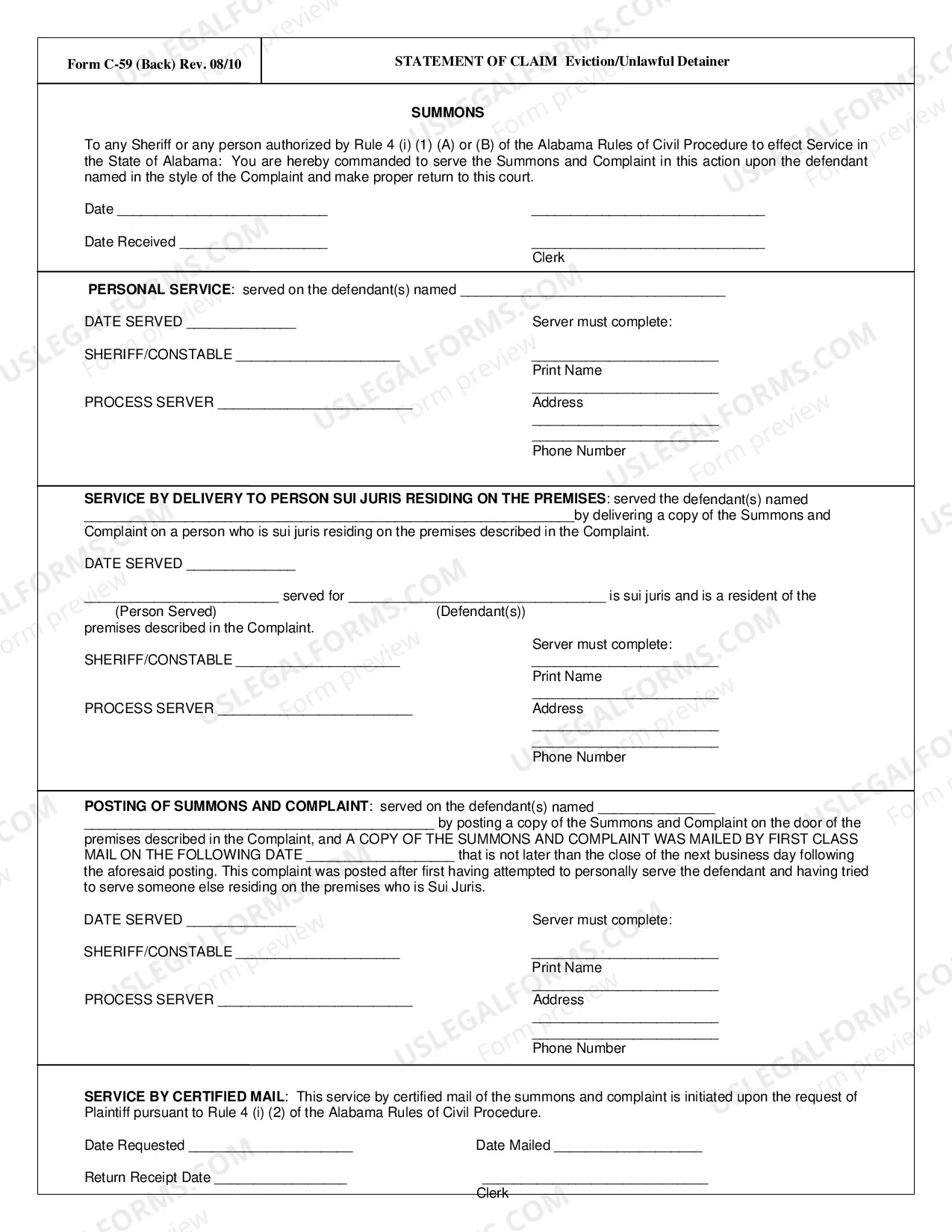 Preview Statement of Claim (Complaint) Unlawful Detainer