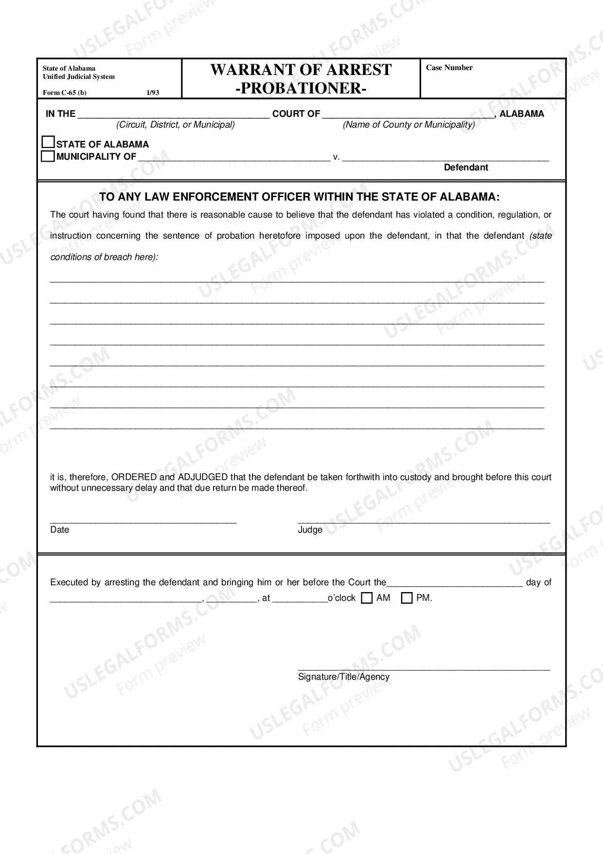 Preview Alias Warrant of Arrest for Failure of Defendant to Appear
