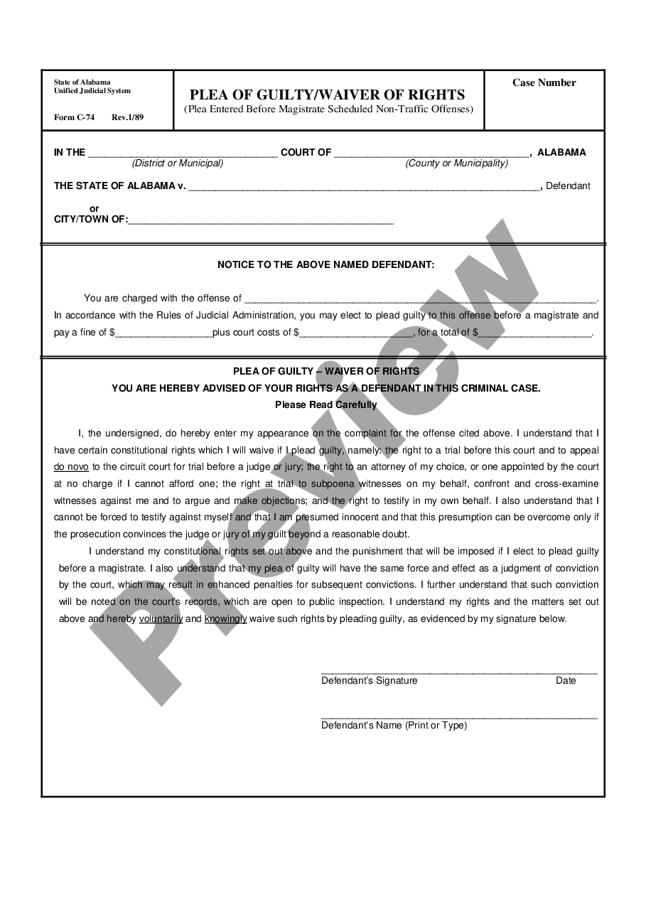 form Plea of Guilty - Waiver of Rights preview