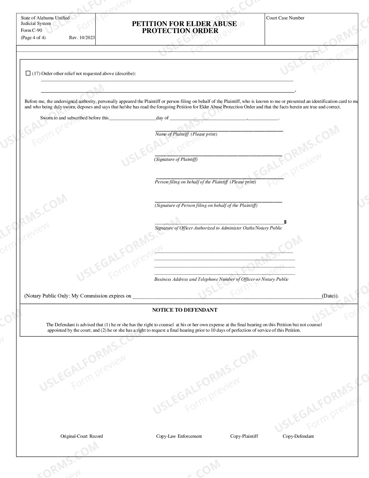 Preview Petition for Elder Abuse Protection Order