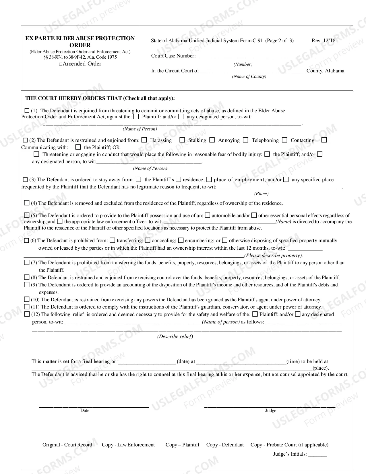 Preview Ex Parte Elder Abuse Protection Order