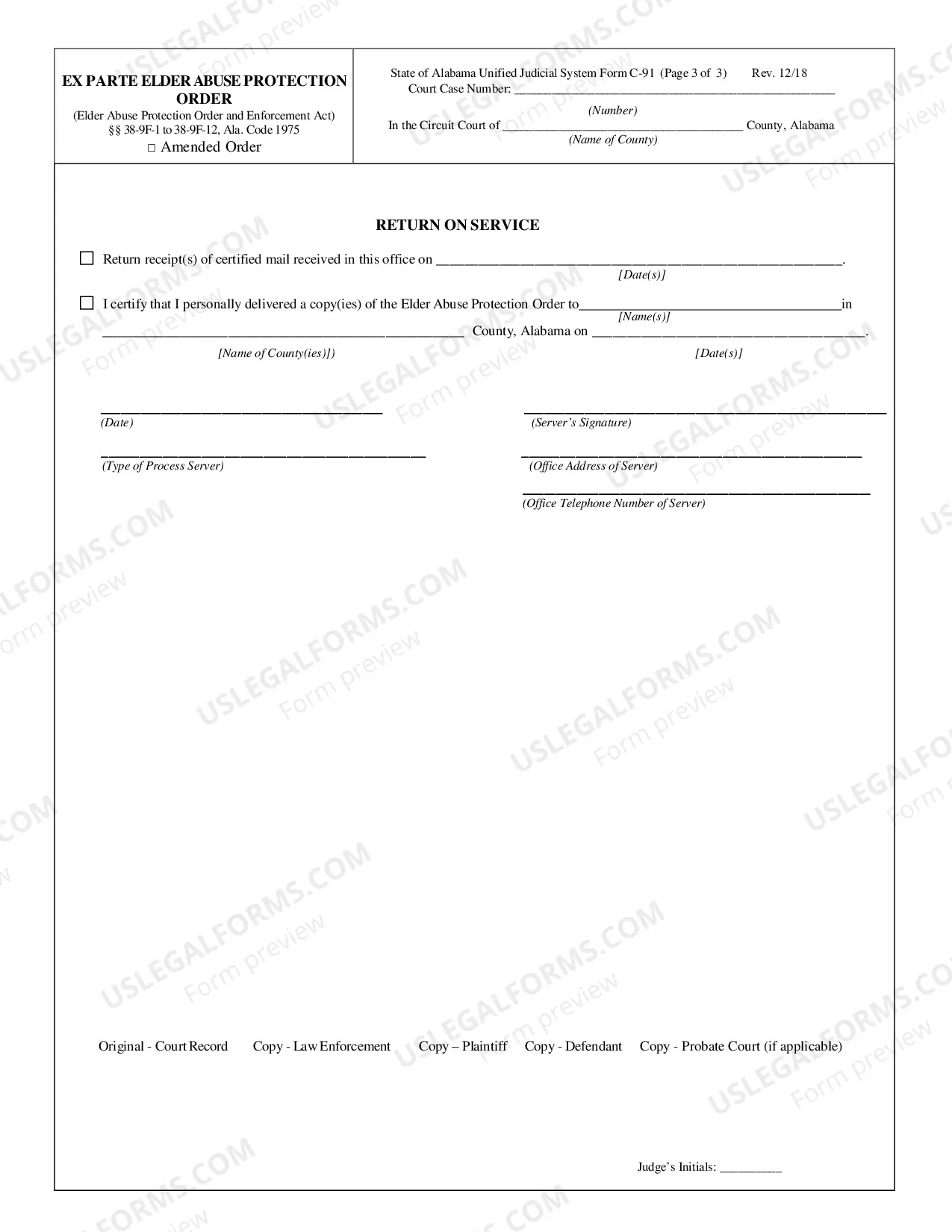 Preview Ex Parte Elder Abuse Protection Order