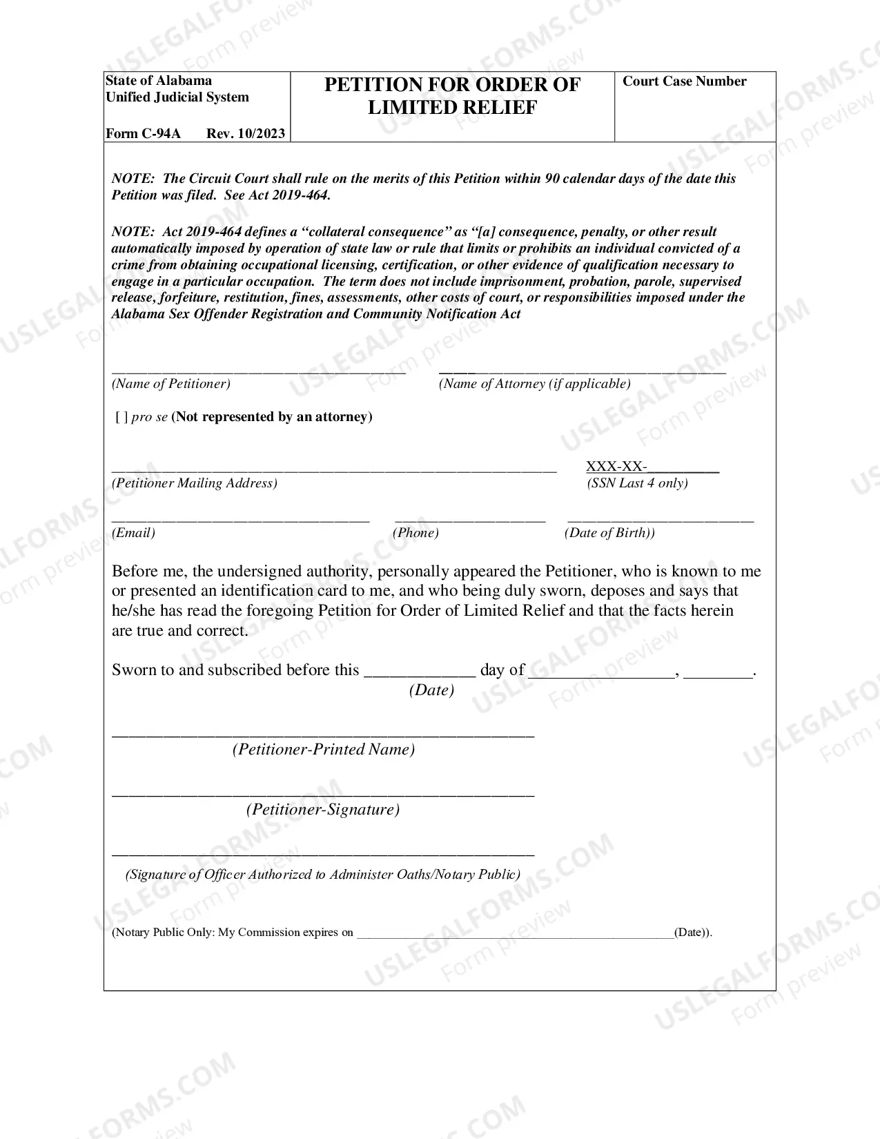Preview Petition for Order of Limited Relief