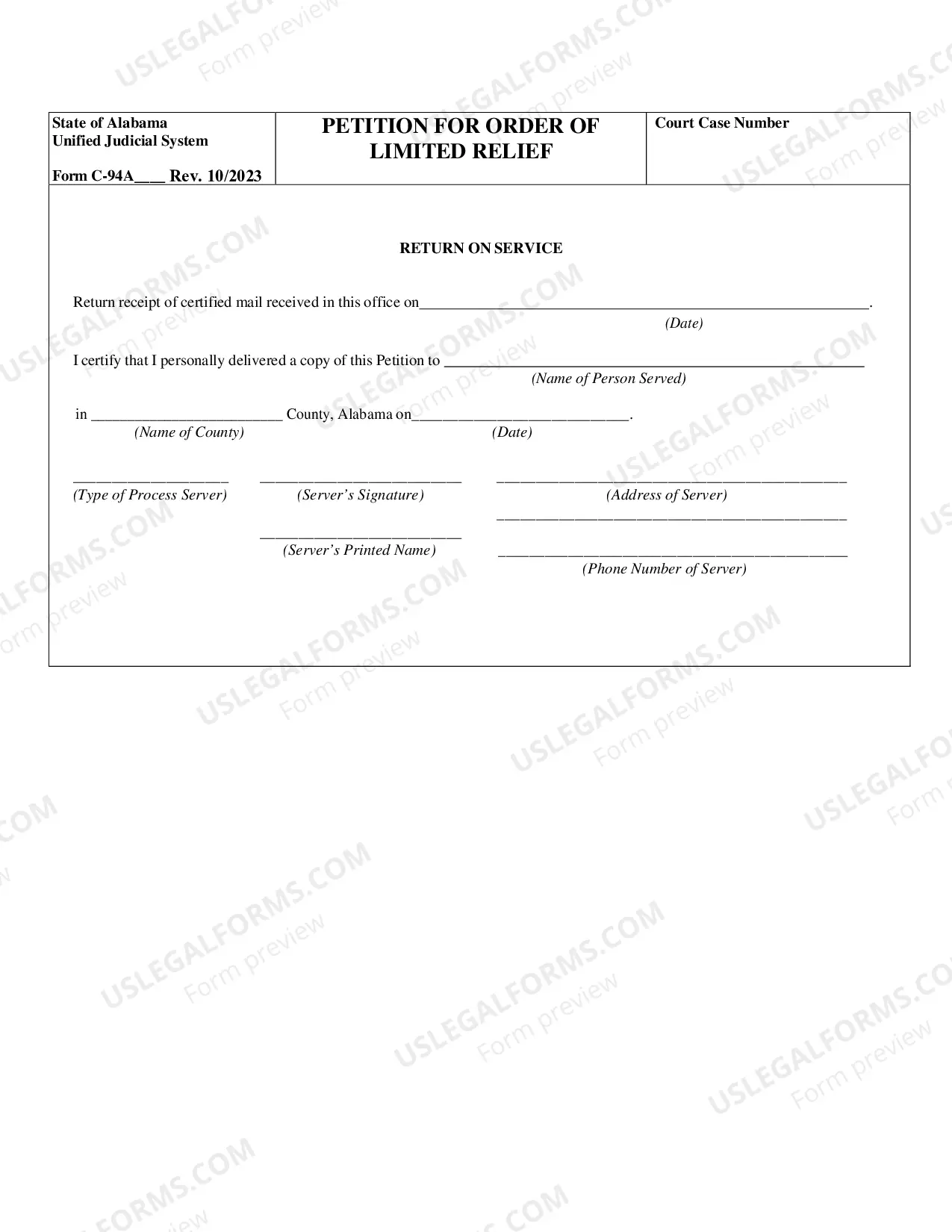 Preview Petition for Order of Limited Relief