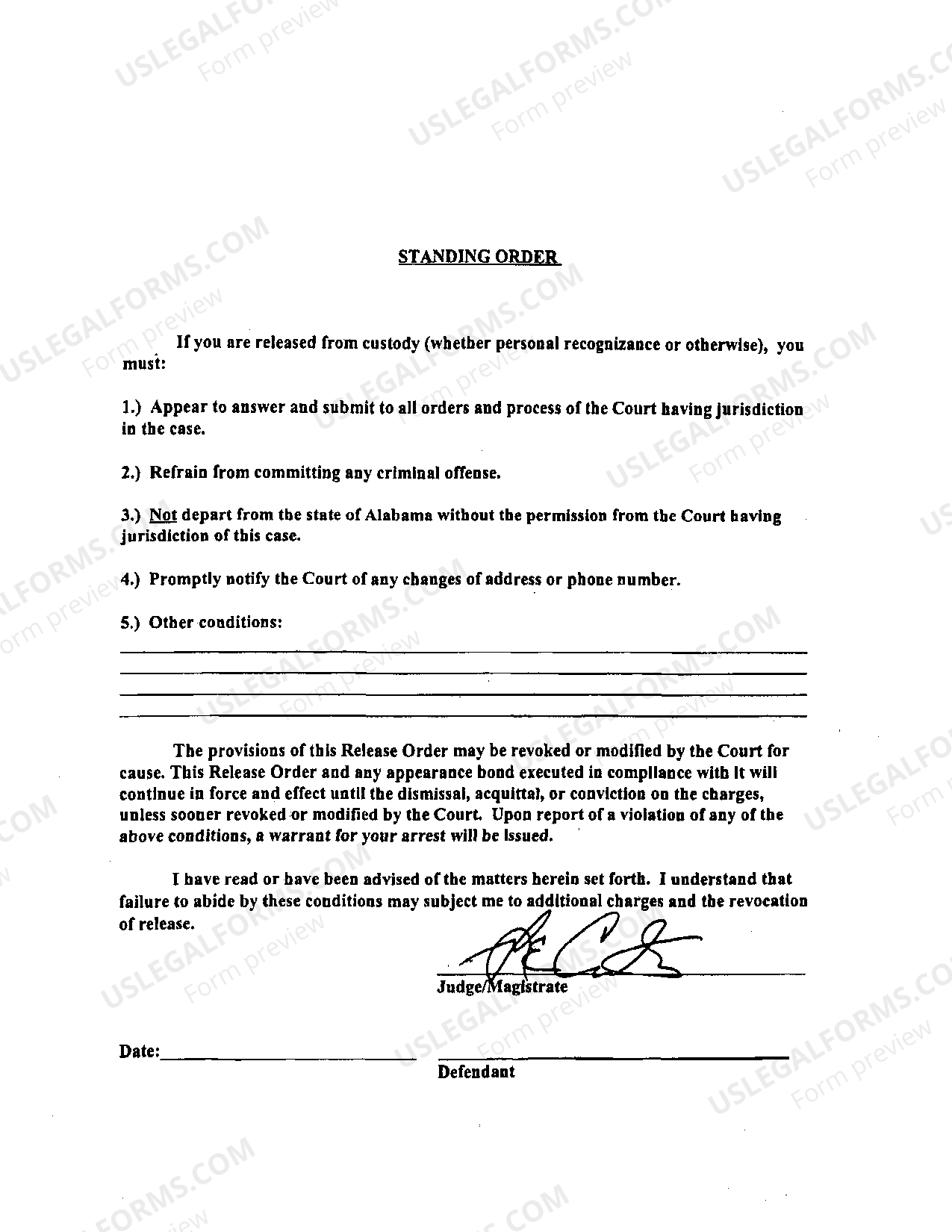 Alabama Standing Order US Legal Forms