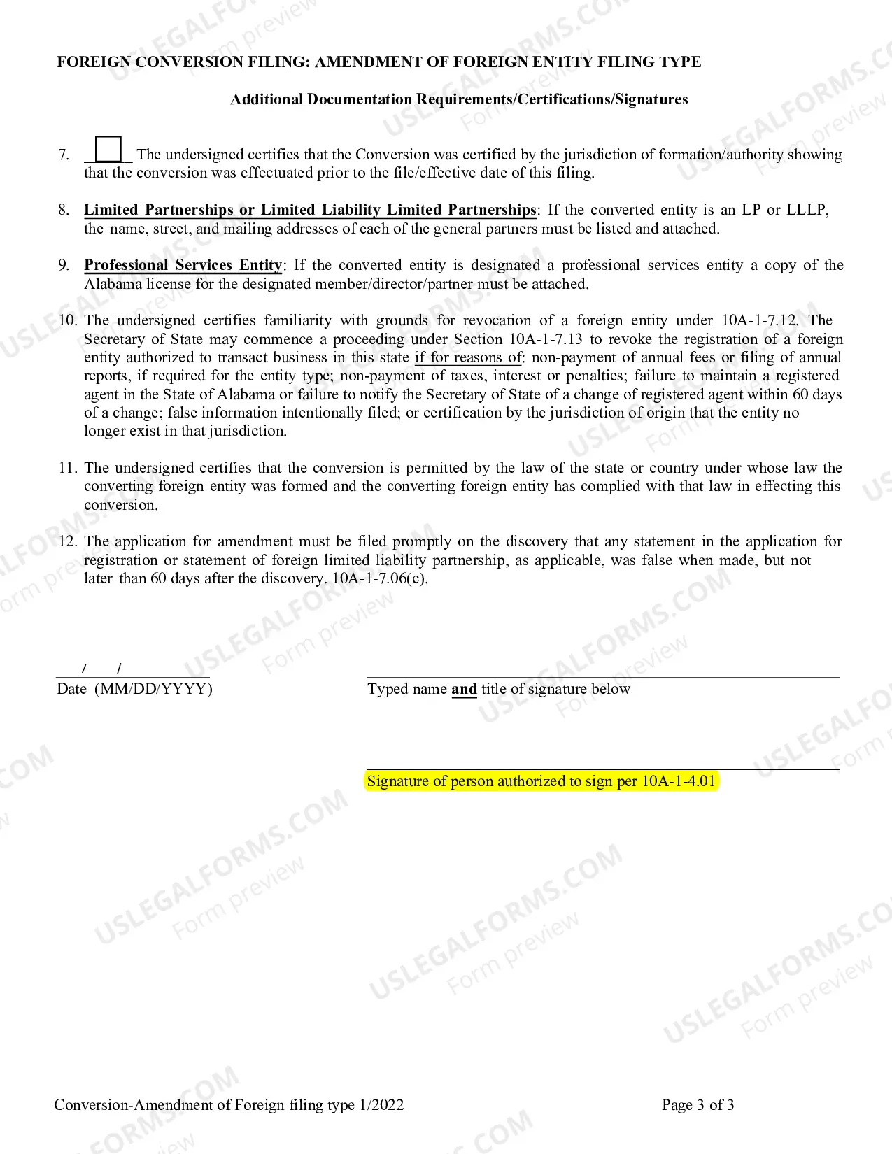 Preview Foreign Conversion Filing: Amendment of Foreign Entity Filing Type