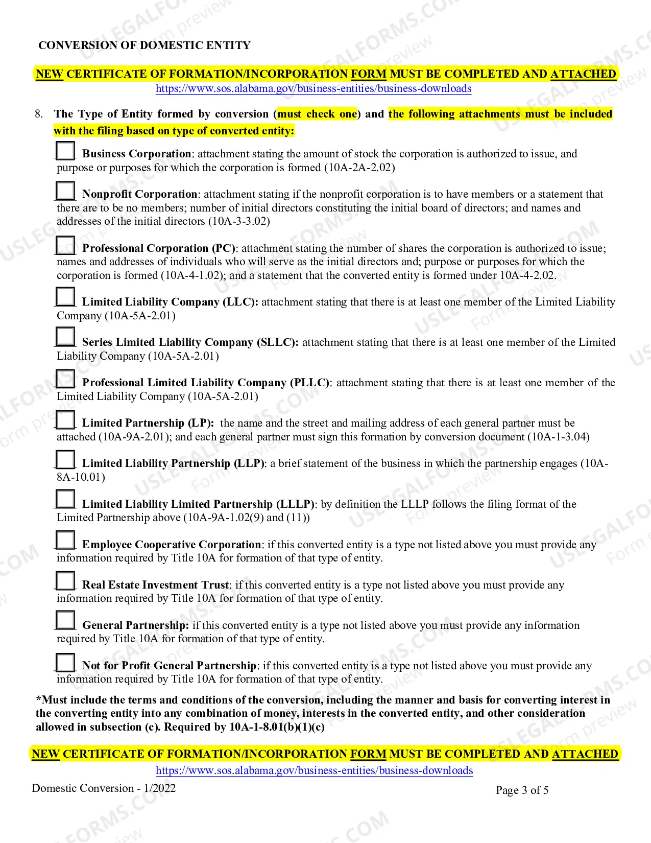 Preview Conversion of a Domestic Entity - Professional Corporation to Limited Liability Company