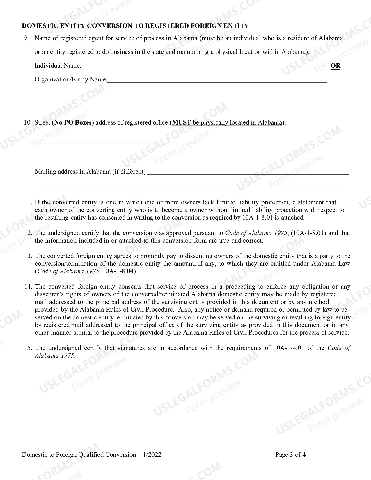 Preview Domestic Entity Conversion to Registered Foreign Entity