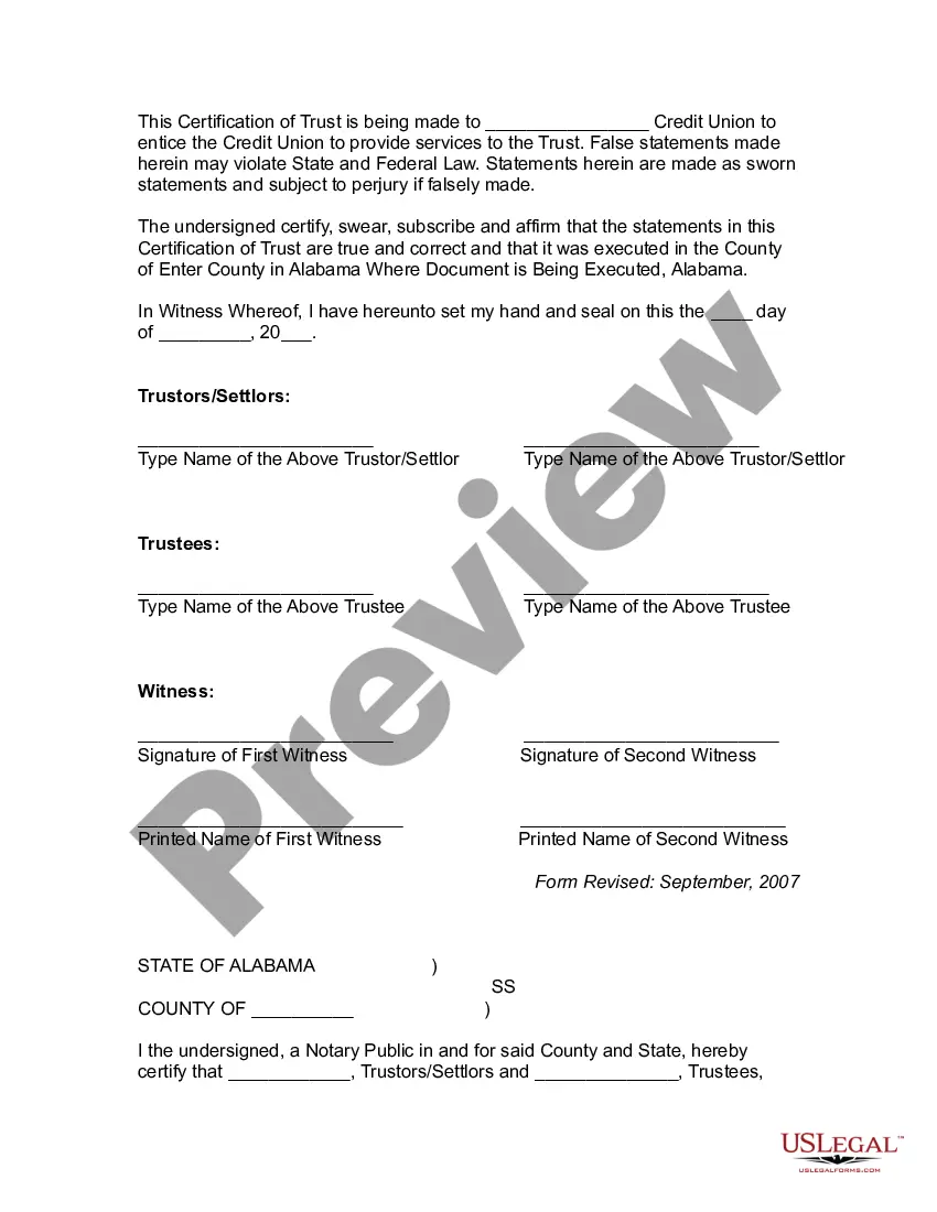 Preview Certification or Certificate of Trust