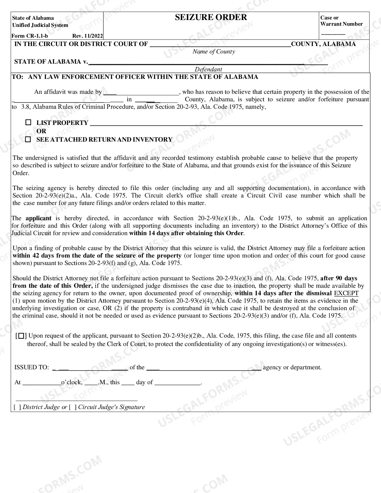 Preview Application for Seizure Order