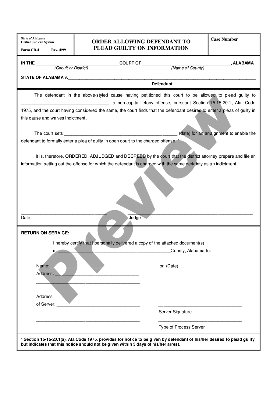 form Order Allowing Defendant to Plead Guilty on Information preview