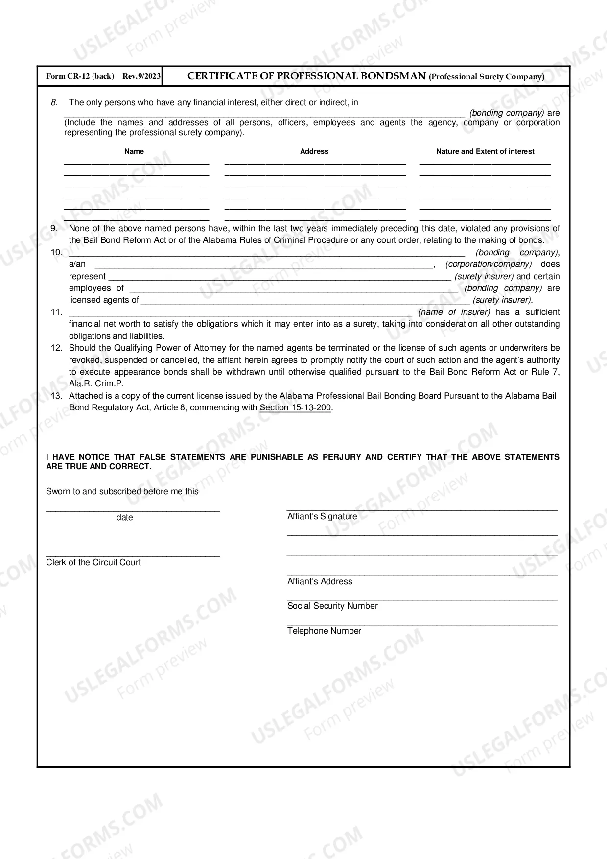 Preview Certificate of Professional Bondsman - Professional Surety Company