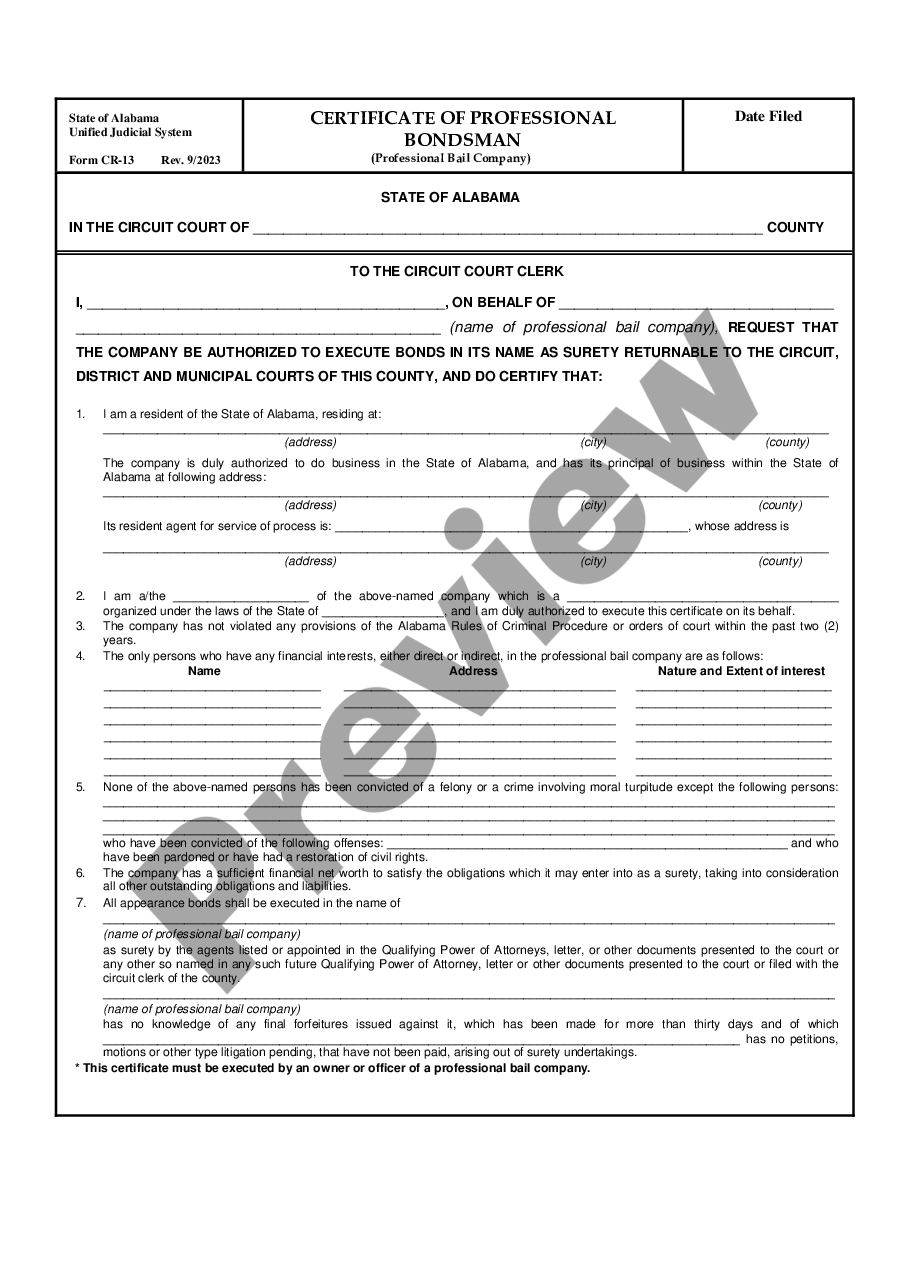 page 0 Certificate of Professional Bondsman - Professional Bond Company preview