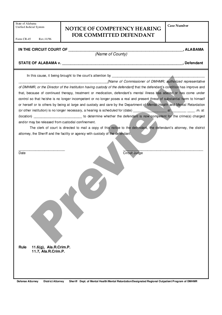 form Notice of Competency Hearing for Committed Defendant preview