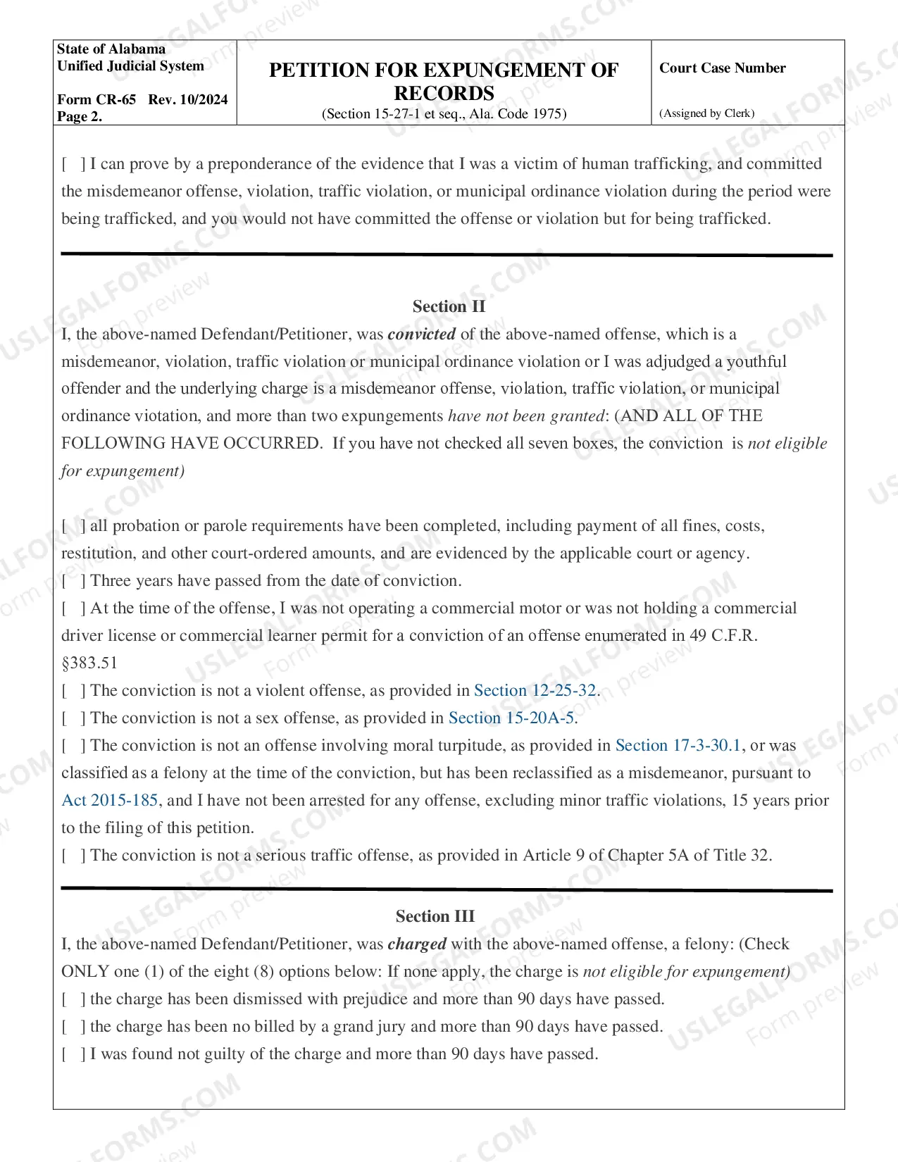 Preview Petition for Expungement of Records