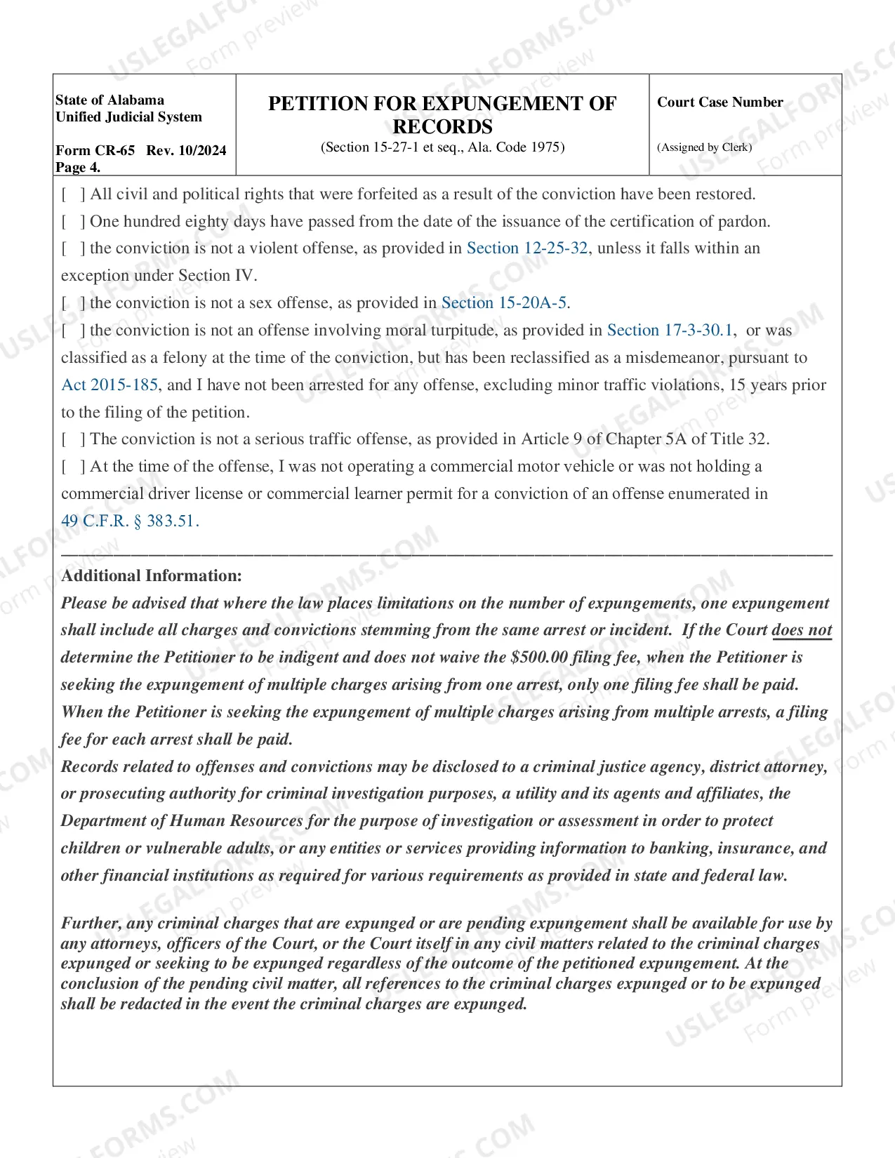 Preview Petition for Expungement of Records