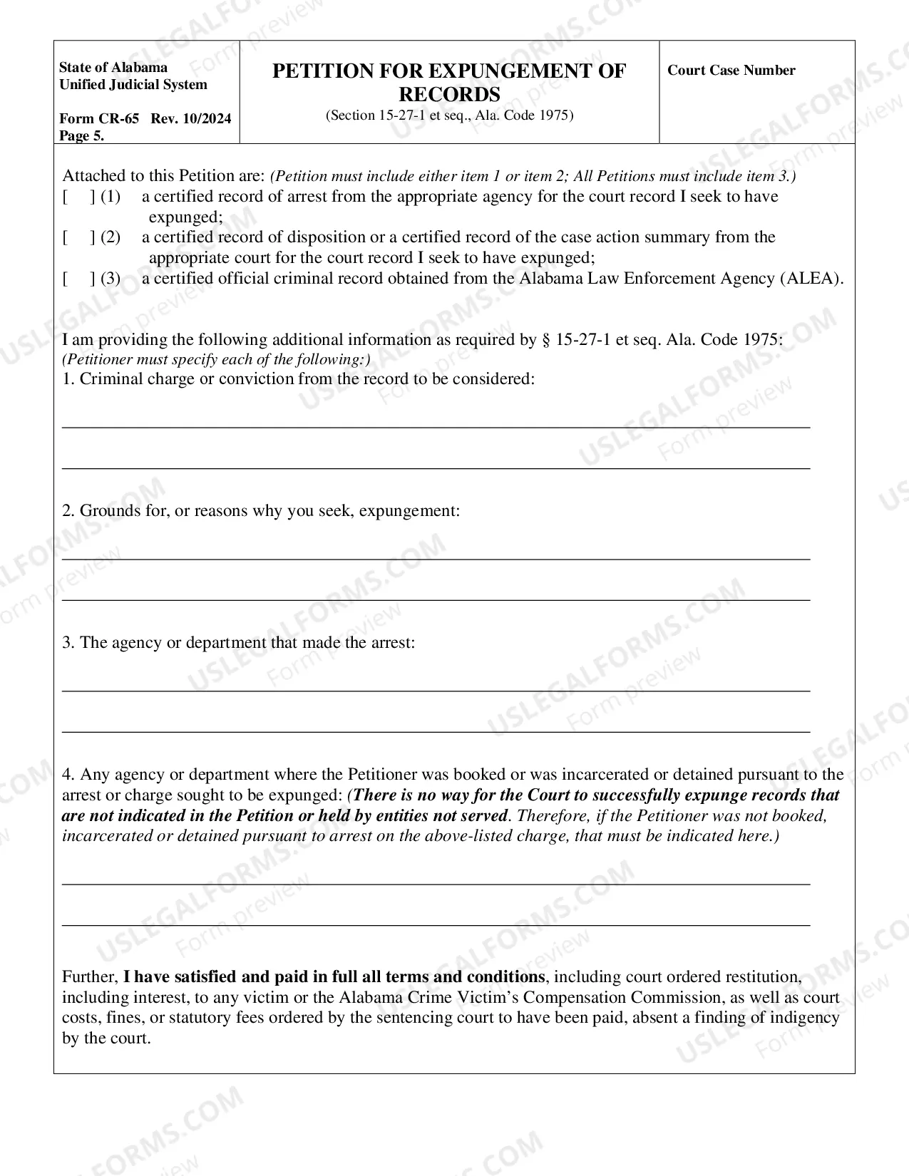 Preview Petition for Expungement of Records