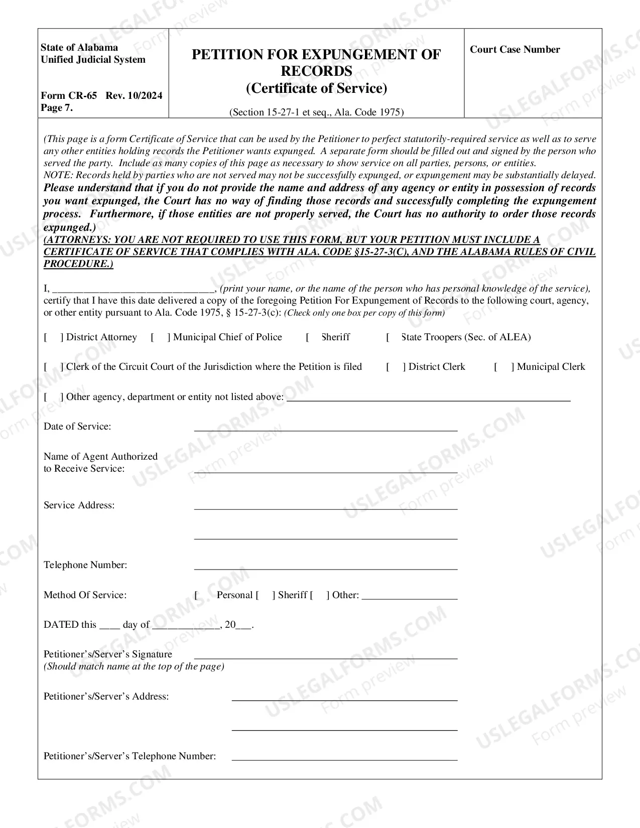 Preview Petition for Expungement of Records