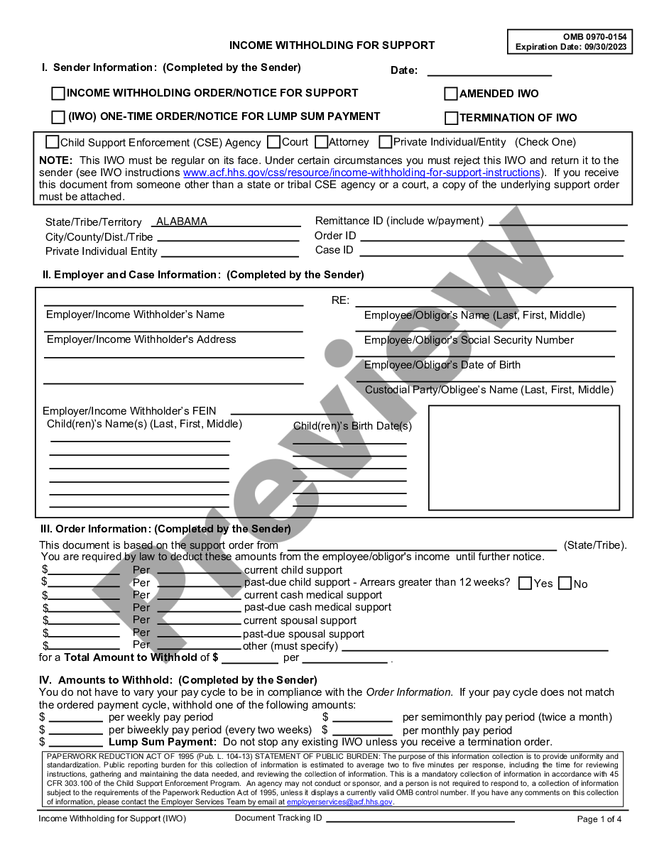page 0 Order / Notice to Withhold Income for Child Support preview