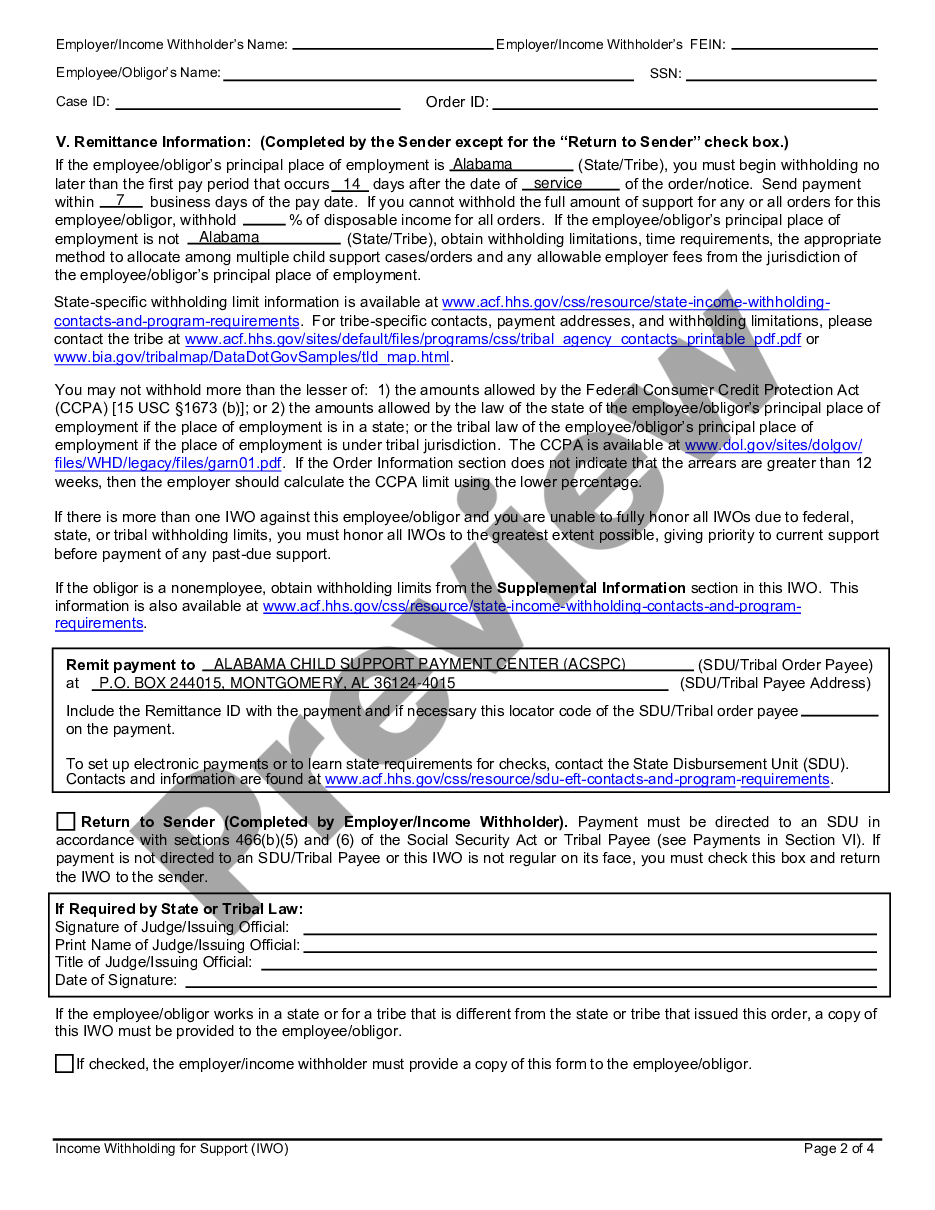 page 1 Order / Notice to Withhold Income for Child Support preview