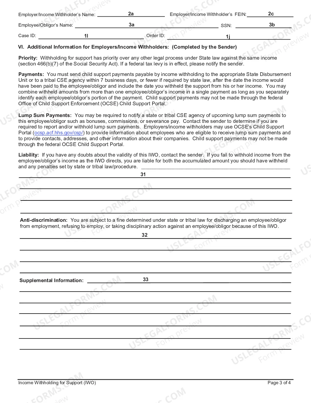 Preview Income Withholding for Support - Instructions and Sample