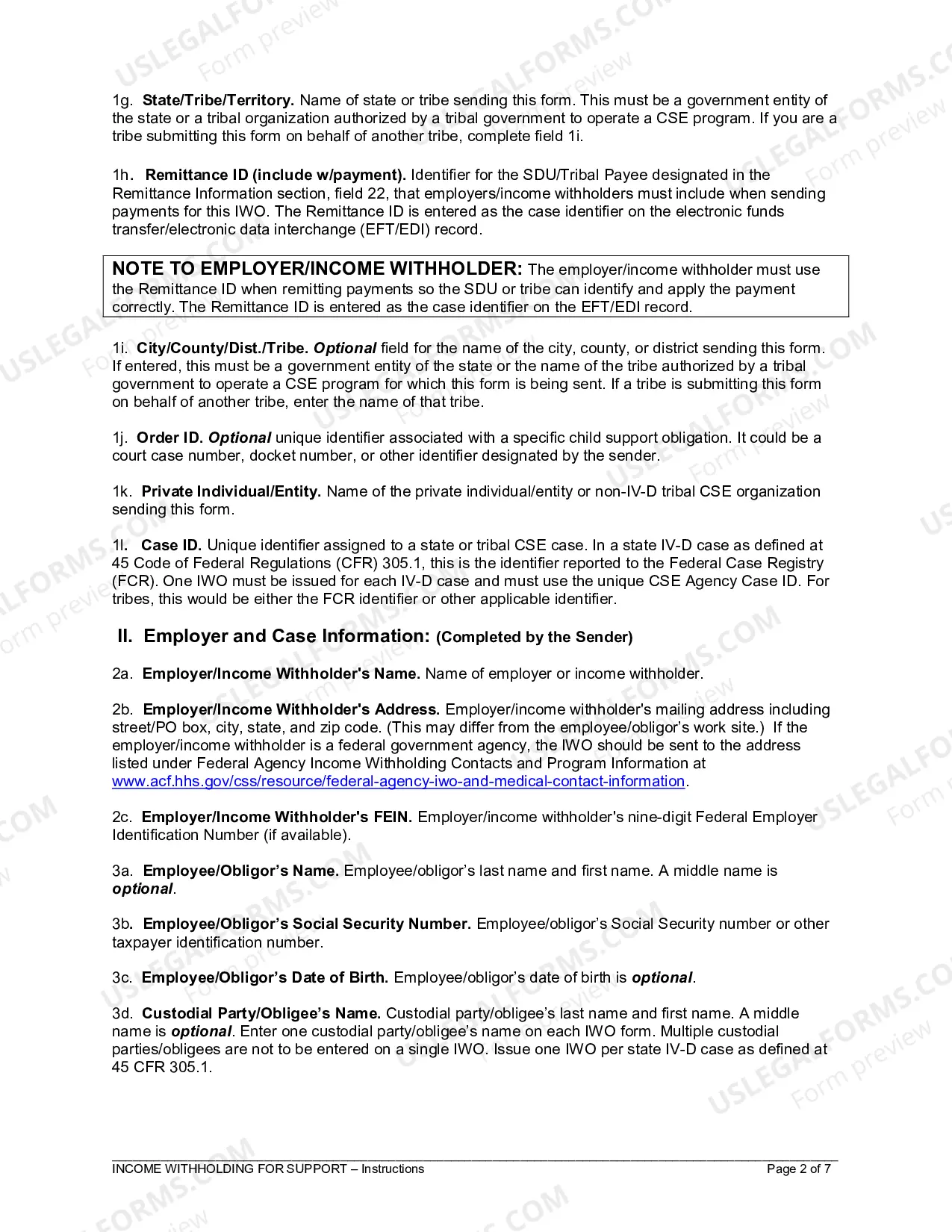 Preview Income Withholding for Support - Instructions and Sample
