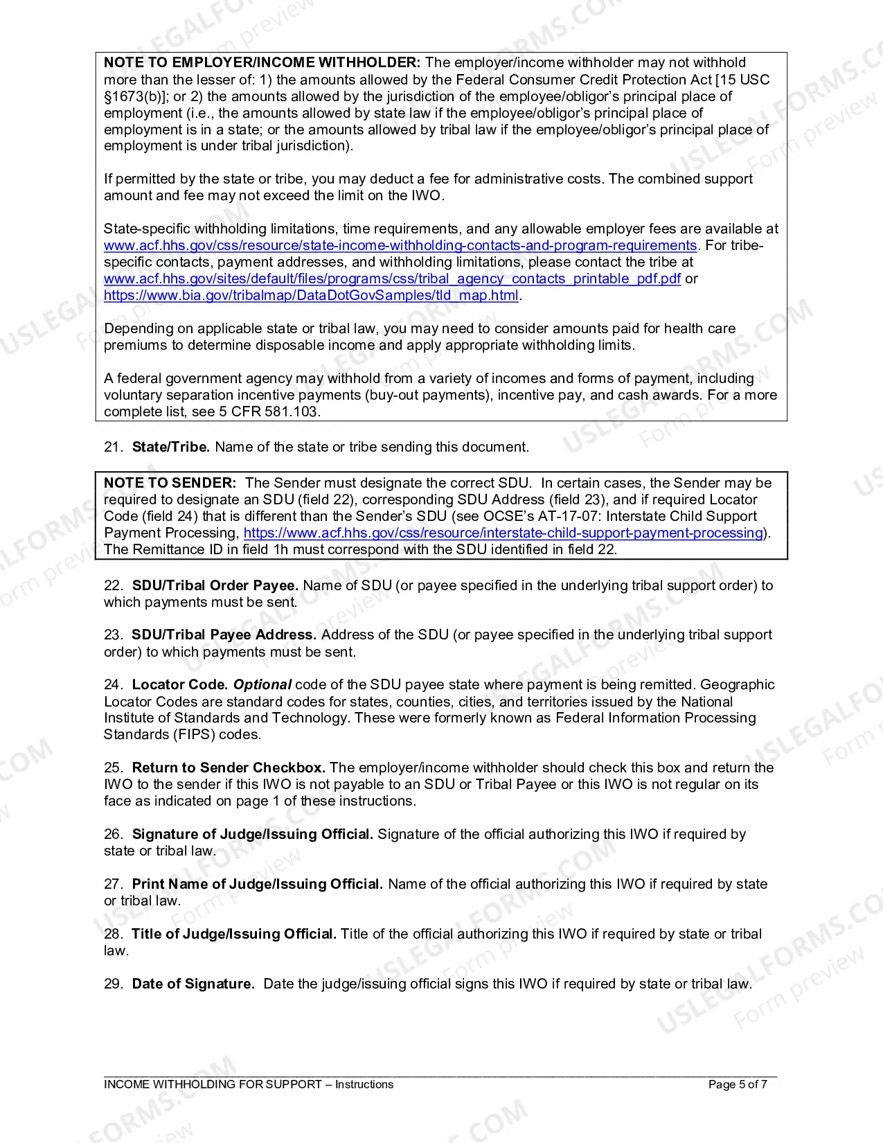 Preview Income Withholding for Support - Instructions and Sample