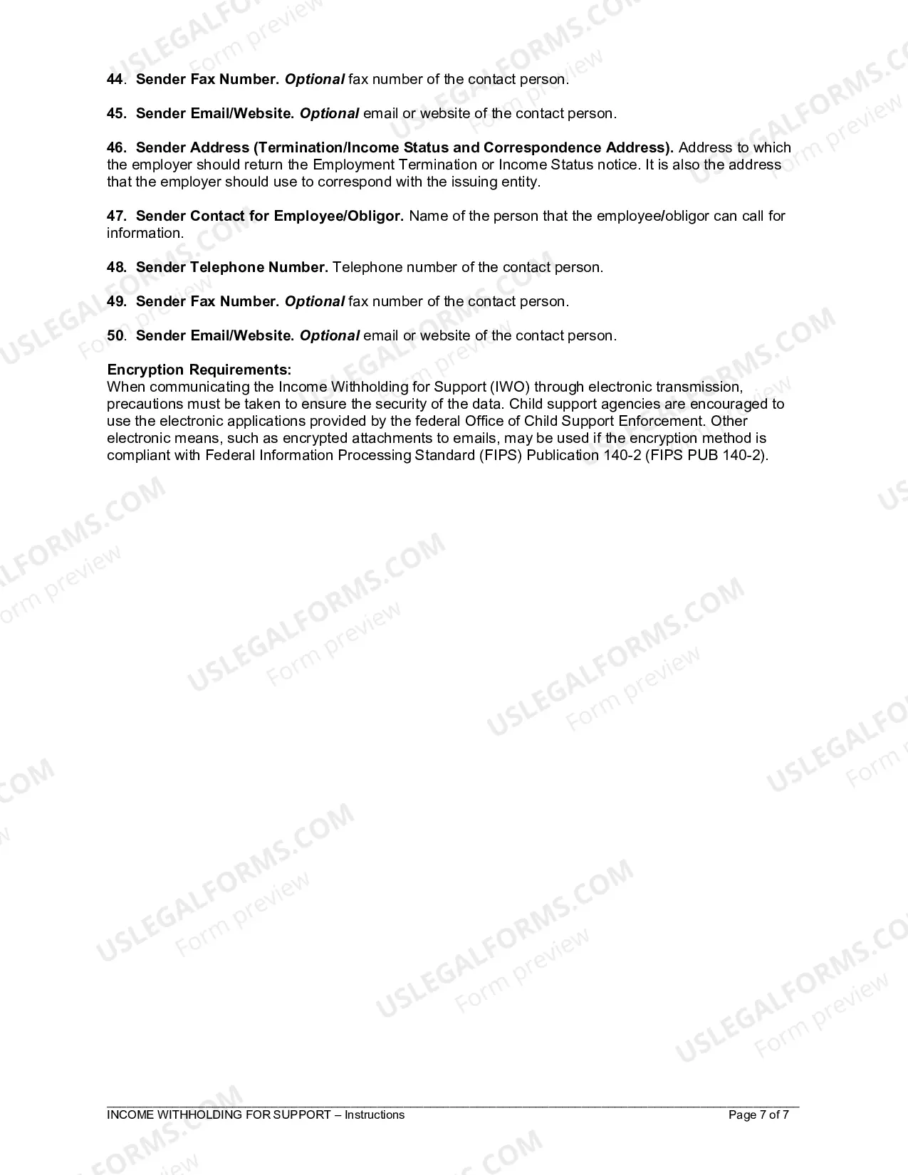 Preview Income Withholding for Support - Instructions and Sample