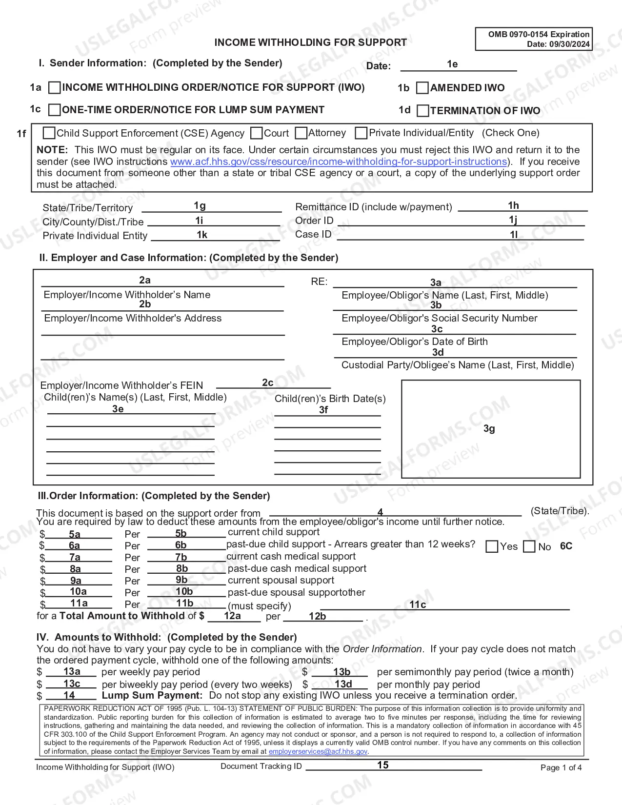 Preview Income Withholding for Support - Instructions and Sample