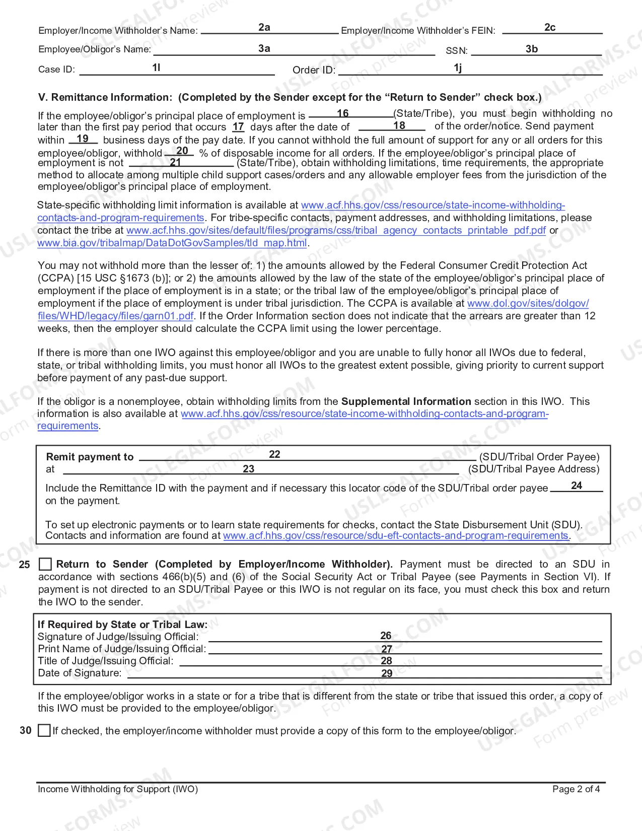 Preview Income Withholding for Support - Instructions and Sample