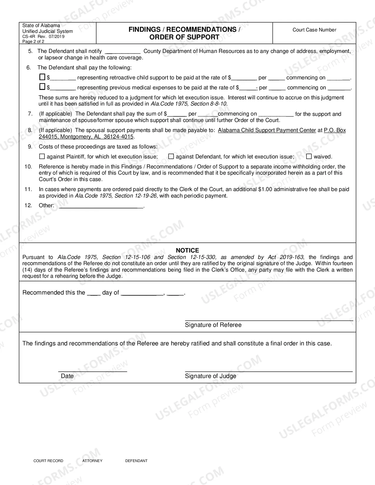 Preview Findings, Recommendations, Order of Child Support