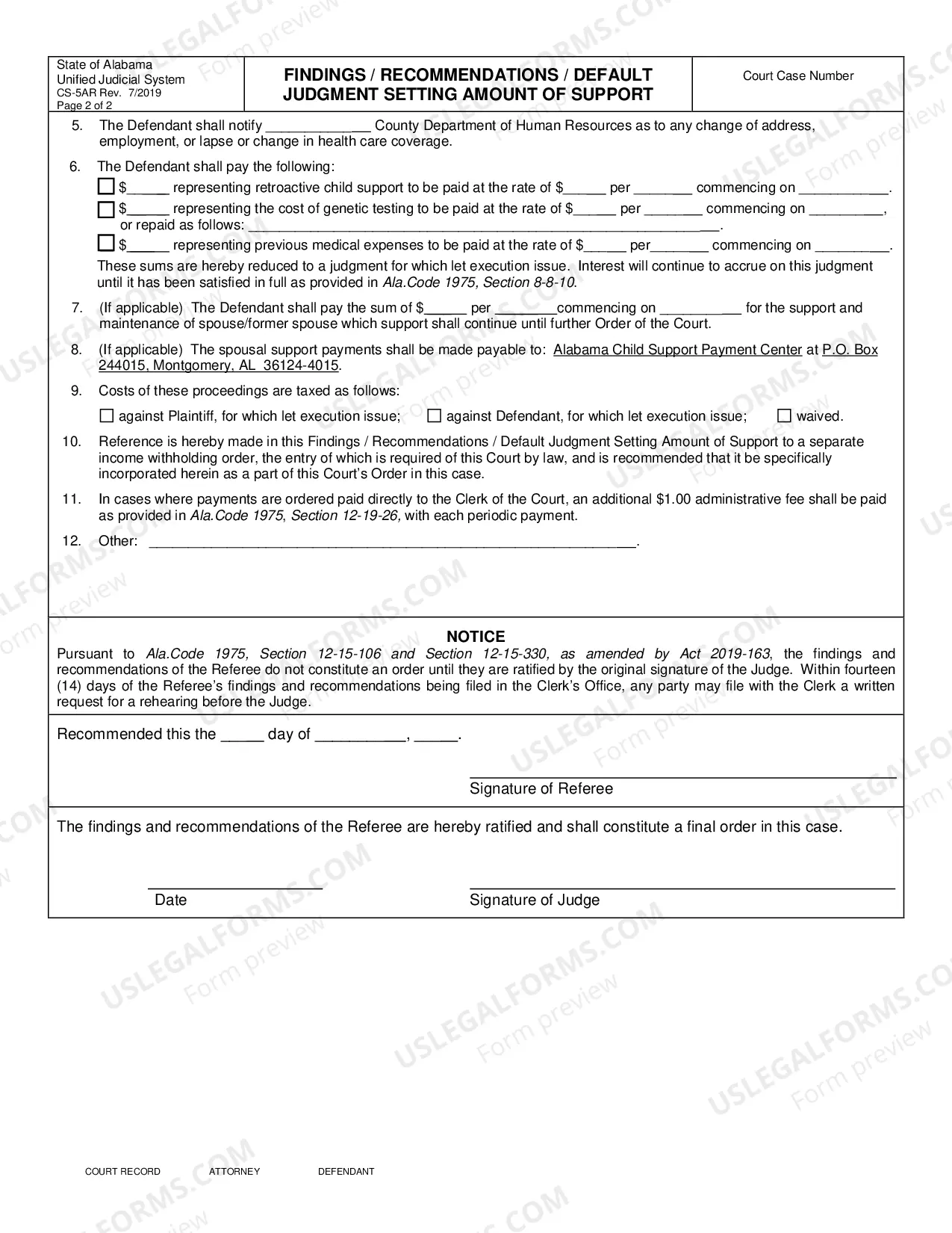 Preview Findings, Recommendations, Default Judgment Setting Amount of Support