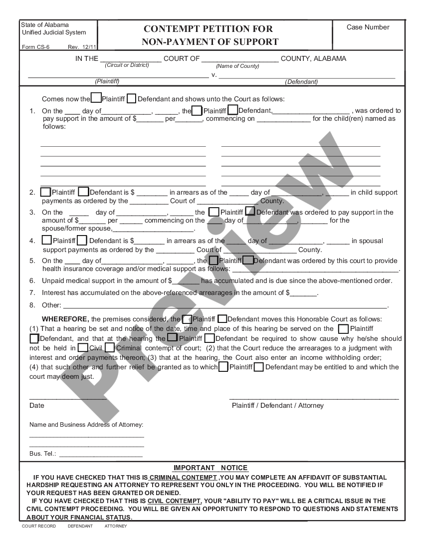 Alabama Motion For Contempt US Legal Forms