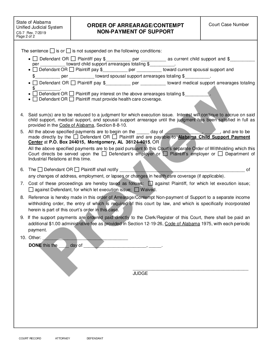 page 1 Order of Arrearage - Contempt Nonpayment of Support preview