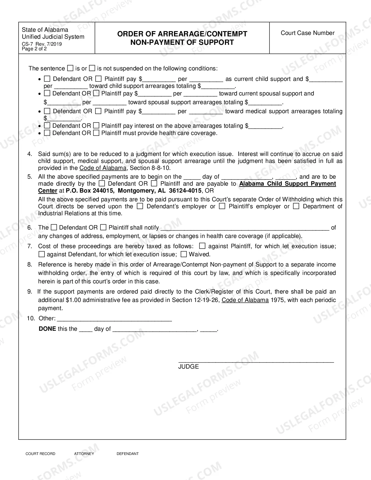 Preview Order of Arrearage - Contempt Nonpayment of Support