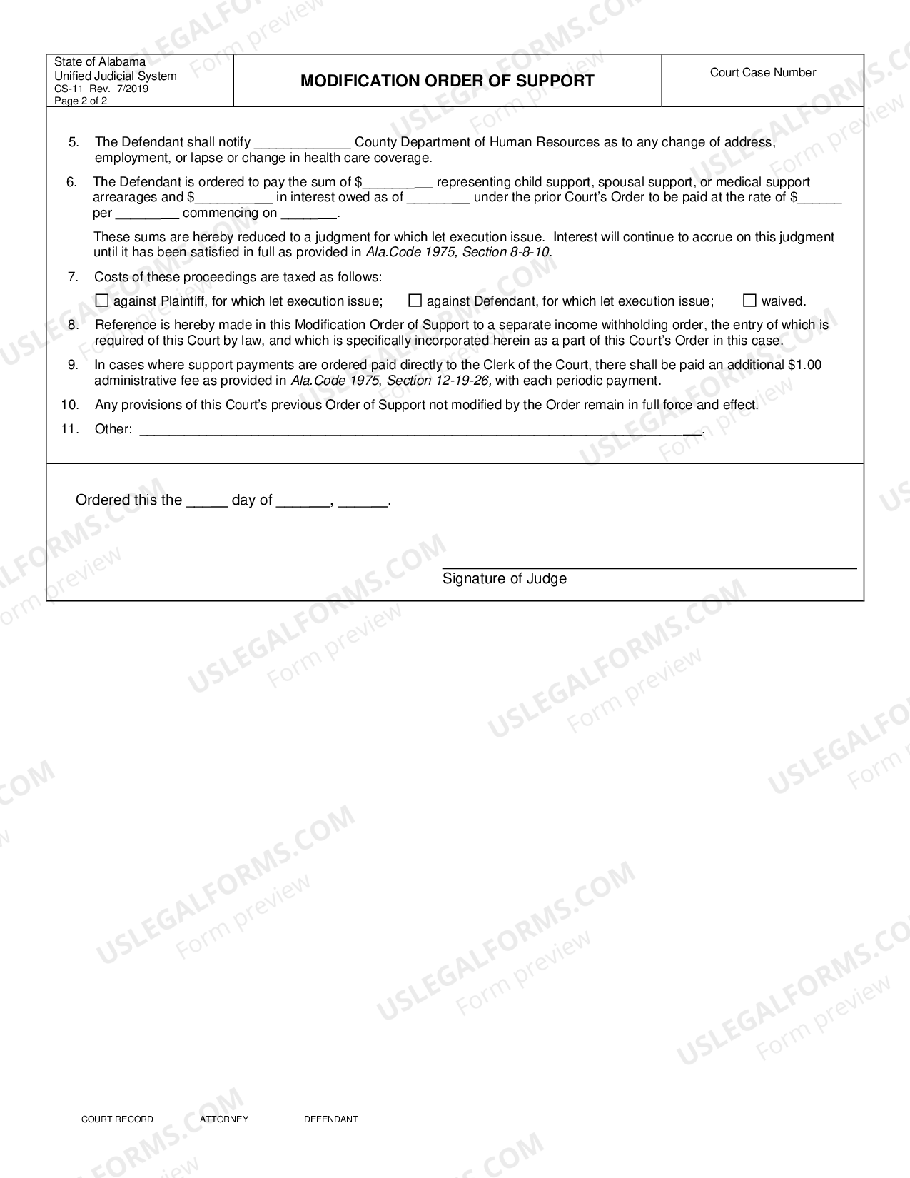 Alabama Modification Order for Support Alabama Child Support