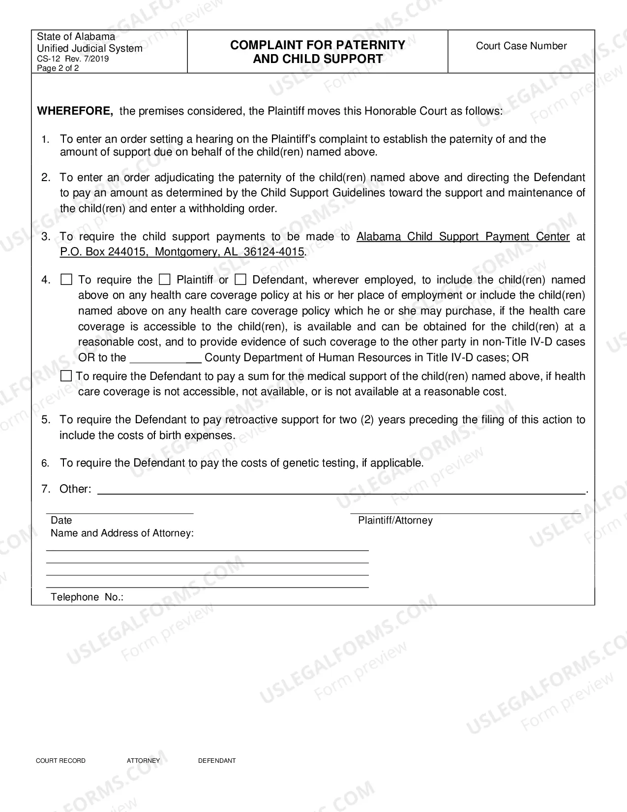Preview Complaint For Paternity And Child Support